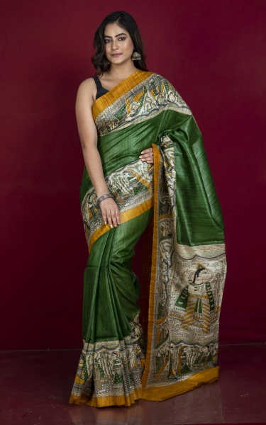 Traditional Tussar Gicha Kalamkari Saree