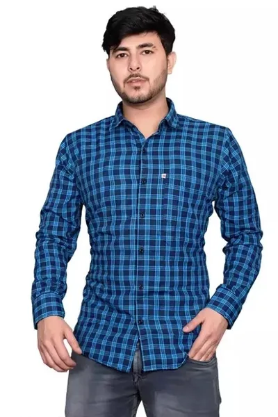 Sky Blue And Royal Blue Checks Casual Wear Regular Fit Shirt For Men