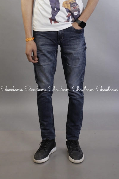 Men’s Slim Fit Mid Rise Denim Faded Dark Blue Jeans