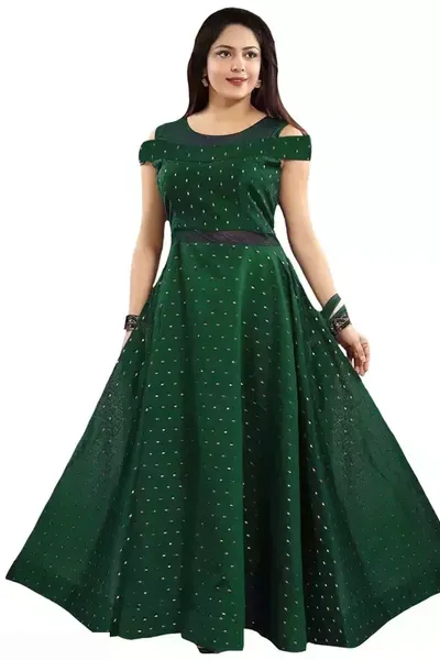 Green  Round Neck Regular Fit Long Party wear Gown for Women