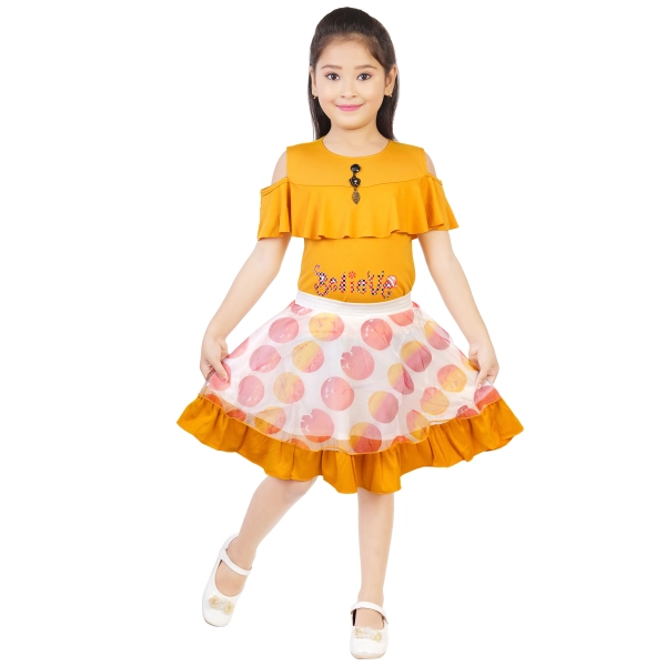 Girls Soft Two-Piece Outfit Set  Baby Girls Yellow Top and Skirt