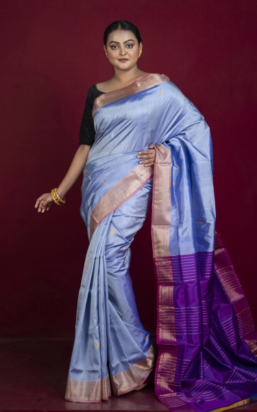 Handwoven Bishnupuri Chatai Medium Border Katan Silk Saree