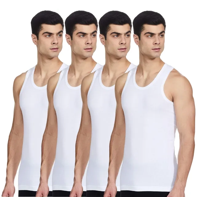 Pack of Four White Cotton Vests