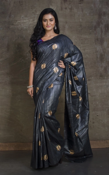 Embroidered Work Colored Gicha Tussar Silk Saree