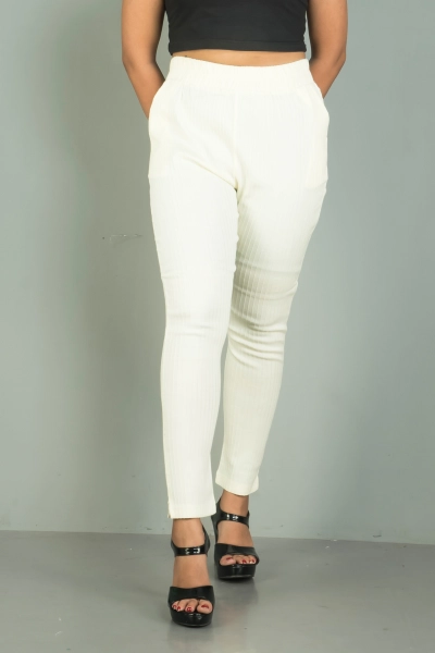 Women Slim Fit Slub Cotton Straight Pant