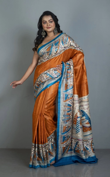 Traditional Tussar Gicha Kalamkari Saree