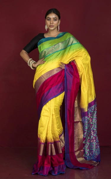 Designer Skirt Border Ikkat Pochampally Silk Saree