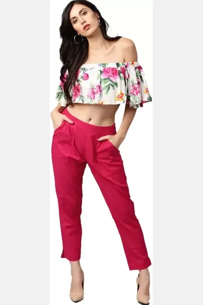 Rayon Stretchable Slim Fit Straight Casual Trousers for Ladies