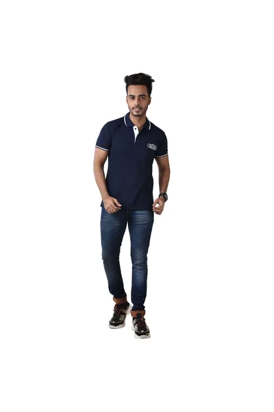 Classic Navy Blue Collared Polo T-shirt for Men