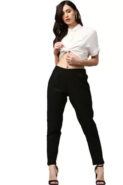 Rayon Stretchable Slim Fit Straight Casual Trousers for Ladies