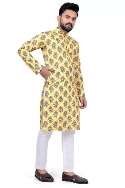 Mens Printed Kurta Pyjama Combo Set In 100% Cotton