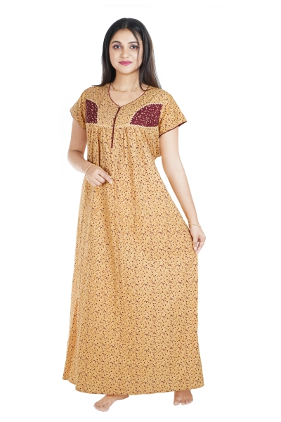 Cotton Embroidery  Yellow Color Nighty for Womens