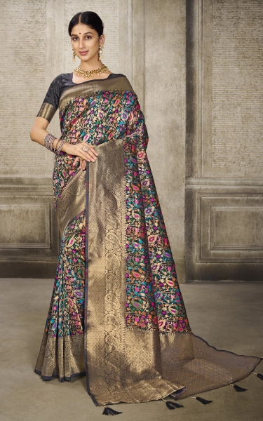 Woven Pashmina Minakari Thread Work Silk Saree