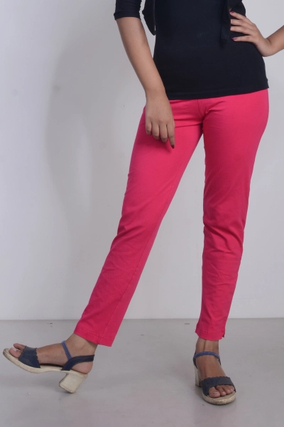 Women Slim Fit Slub Cotton Straight Pant