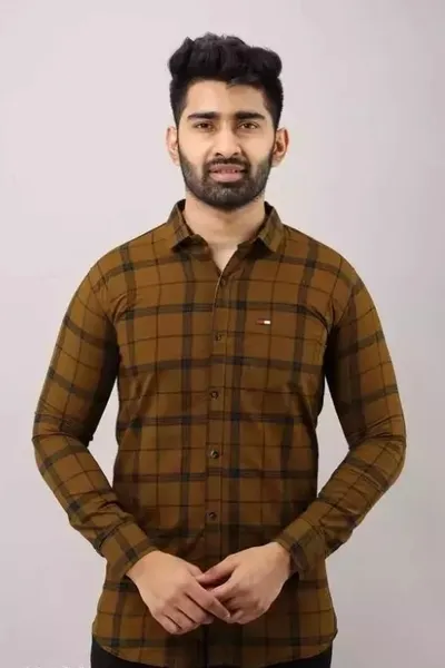 Chocolate Checked Casual Wear Regular Fit Shirt For Men