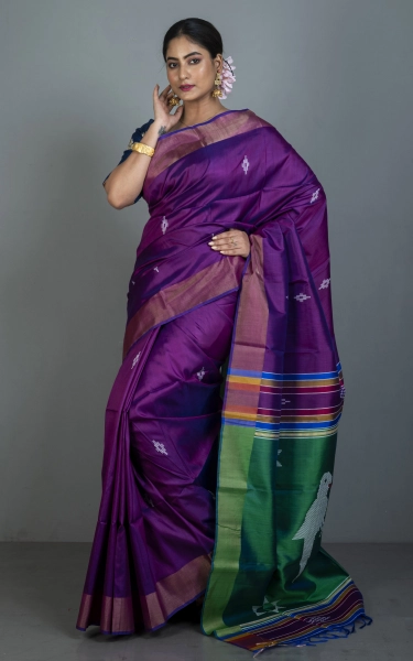 Handwoven Bishnupuri Kalakshetra Katan Silk Saree