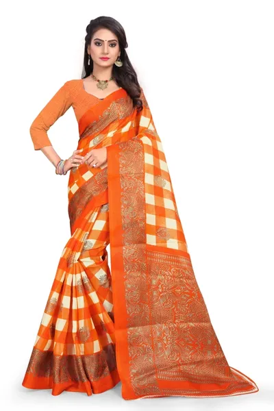 SVB Saree  Orange Khadi Silk Saree With Blouse Piece