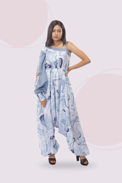 Women Leher One Sided Shoulder Dhoti Jumpsuit