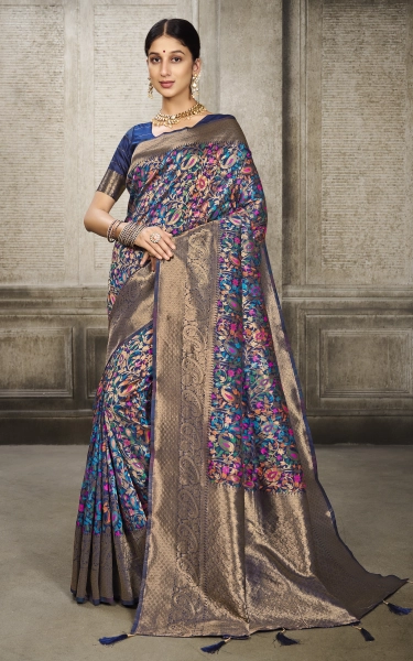 Woven Pashmina Minakari Thread Work Silk Saree