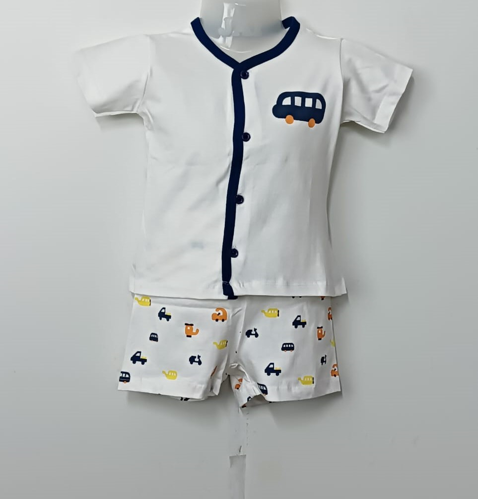 Baby Boys Graphic Printed Cotton T-shirt With Button Short Pant