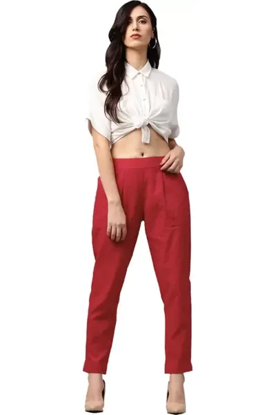 Rayon Stretchable Slim Fit Straight Casual Trousers for Ladies