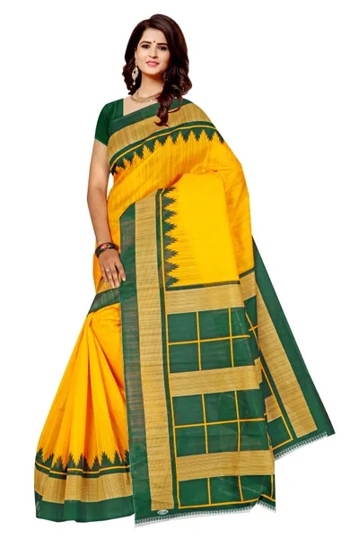 SVB Saree  Yellow Bhagalpuri Silk Saree With Blouse Piece