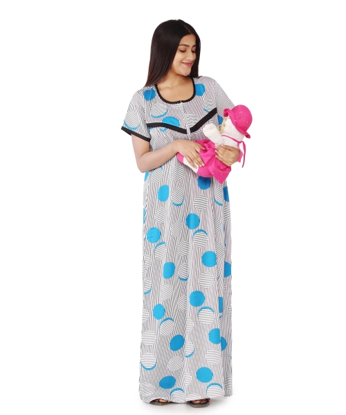 Women Cotton Printed Maternity Or Feeding Night Gown