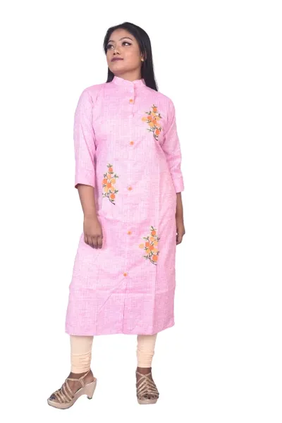 Straight A-line Hand Work South Cotton Khadi Kurti For Women