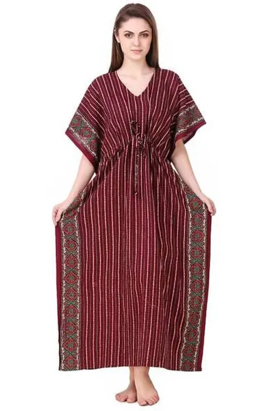 Women's Cotton Striped Kaftan Nighty Maxi Gown