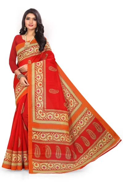 SVB Saree  Red Bhagalpuri Silk Saree With Blouse Piece