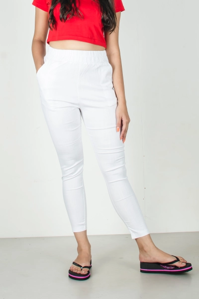 Women Slim Fit Slub Cotton Straight Pant