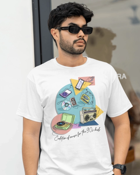 Men Graphics Printed Pure Cotton White T-shirt