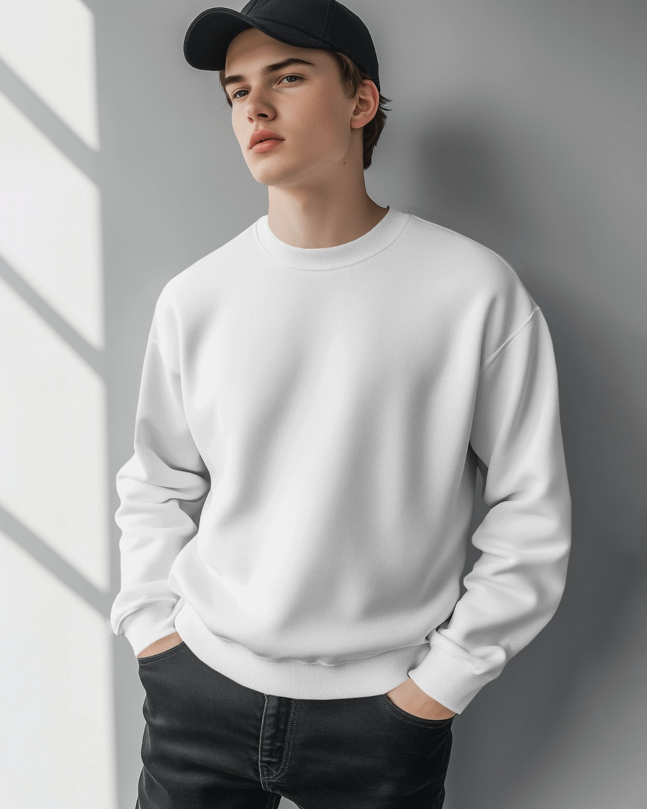 Men Solid Color Pure Cotton White Sweatshirt