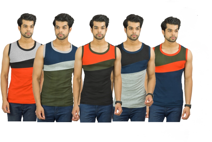 Multicolor Cotton Fabric Sleeveless Vest for Man (Pack of 5)