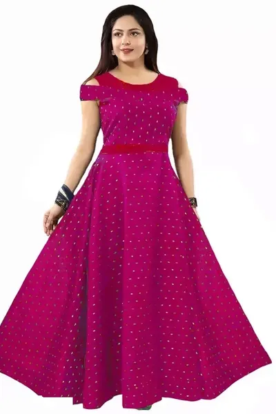 Purple  Round Neck Regular Fit Long Party wear Gown for Women