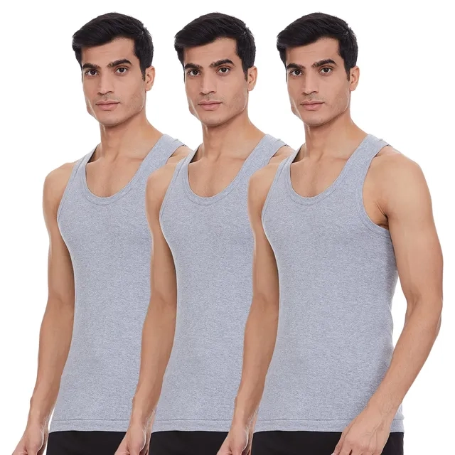 Pack of Three Grey Cotton Vests