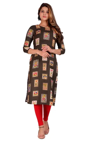 Women's Floral Printed Rayon Straight Kurti