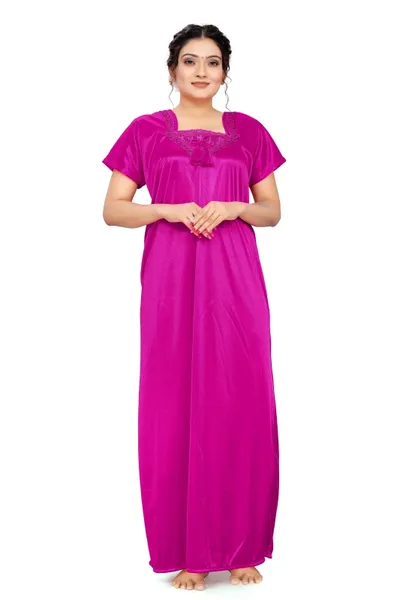 Embriodered Pure Lycra Night Gown with Latkan