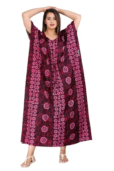 Women's Cotton Batik Printed Kaftan Nighty Maxi Gown