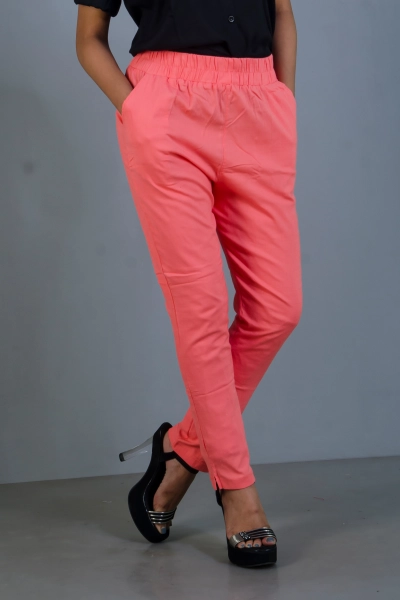 Women Slim Fit Slub Cotton Straight Pant