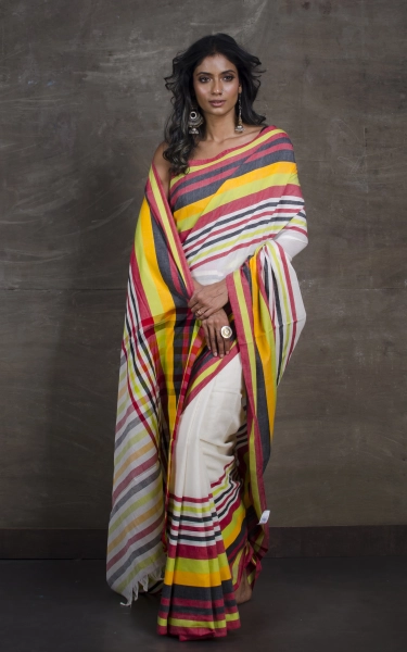 Designer Stripes Border Bengal Handloom Cotton Saree