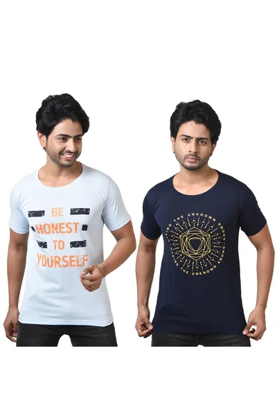 Combo Pack of 2  Printed Round Neck Pure Cotton  T-Shirts For Men