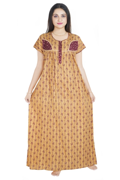 Nighty With Open Front  Yellow Color Cotton  Printed For Women's