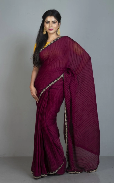 Designer Italian Crepe Silk Ruffle Saree