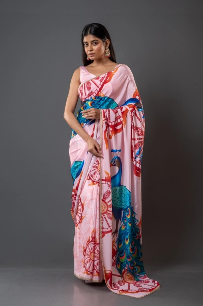 Elegant Pankh Printed Satin Crepe Saree