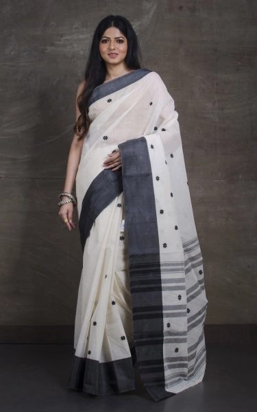 Bengal Handloom Satin Silk Border Cotton Saree