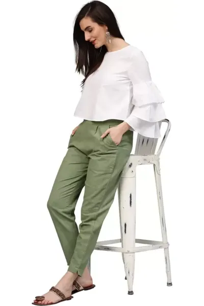 Rayon Stretchable Slim Fit Straight Casual Trousers for Ladies