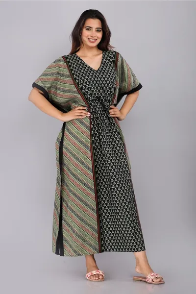 Women's Cotton Printed Kaftan Nighty Maxi Gown