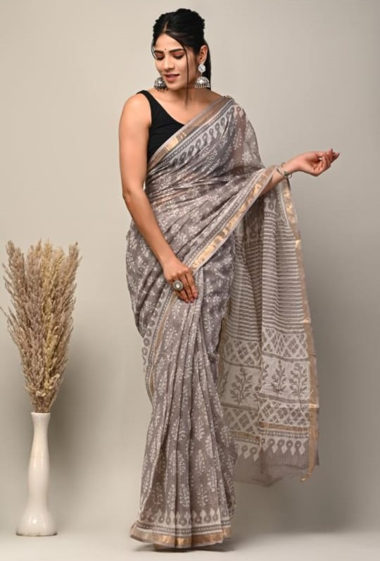 Block Printed Cotton Kota Doriya Saree