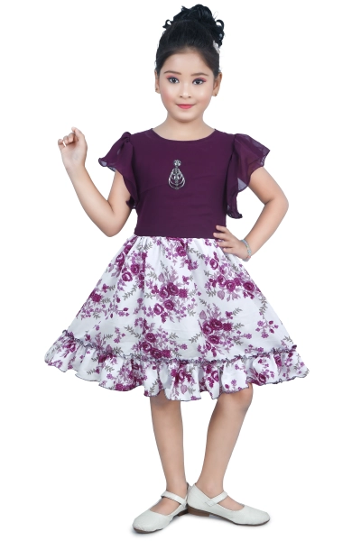 Cotton Blend Purple Color  Frock with Sequinns Embroidery